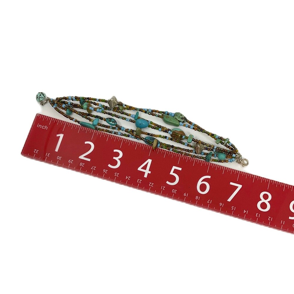 Peyote Bird -Multi-strand Sterling Silver & Turquoise Bracelet (Size 7) - Picture 4 of 4